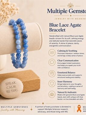 Blue Lace Agate Bracelet - Calming Blue Beaded Bracelet